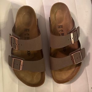 brown suede birkenstock sandals